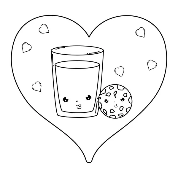 Verre de lait avec biscuit caractère kawaii — Image vectorielle