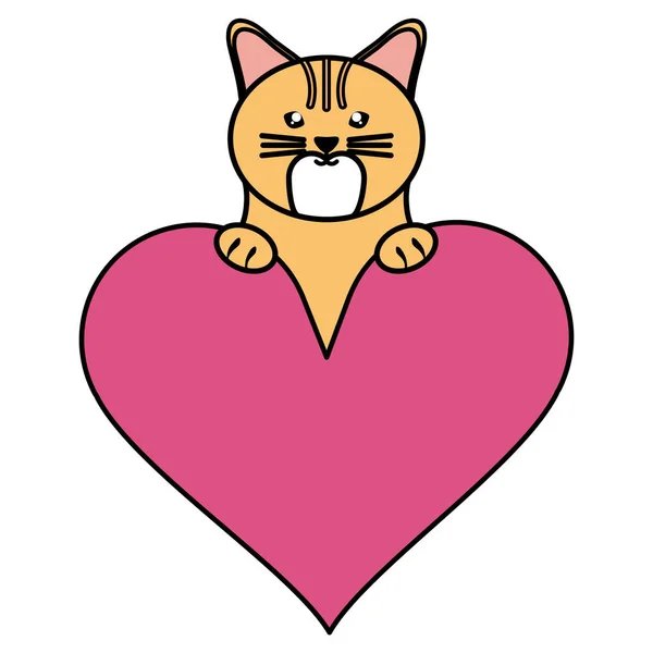 Cute little cat with heart love character — Stock Vector