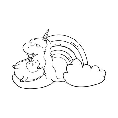 bulutlar ve gökkuşağı Kawaii ile sevimli Unicorn