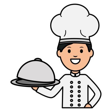 Tepsi sunucu ile genç şef