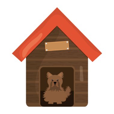 ahşap ev karakter sevimli küçük köpek