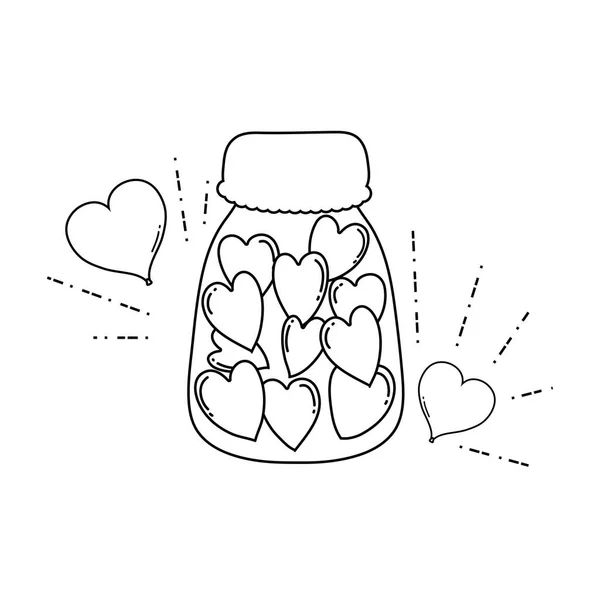 Pot de maçon mignon avec des cœurs d'amour — Image vectorielle