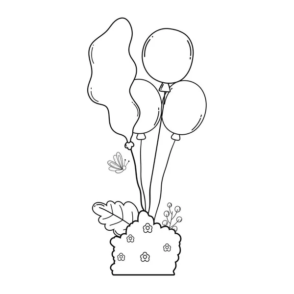 Μπαλόνια κόμμα ήλιο με θάμνο κήπο — Διανυσματικό Αρχείο