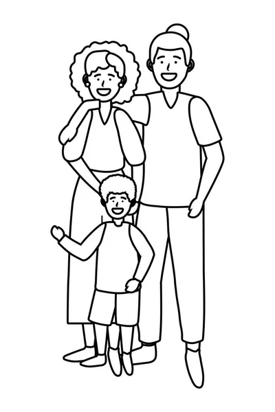 Couple with child black and white — Stock Vector