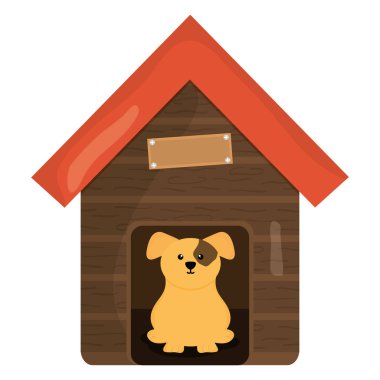 ahşap ev karakter sevimli küçük köpek