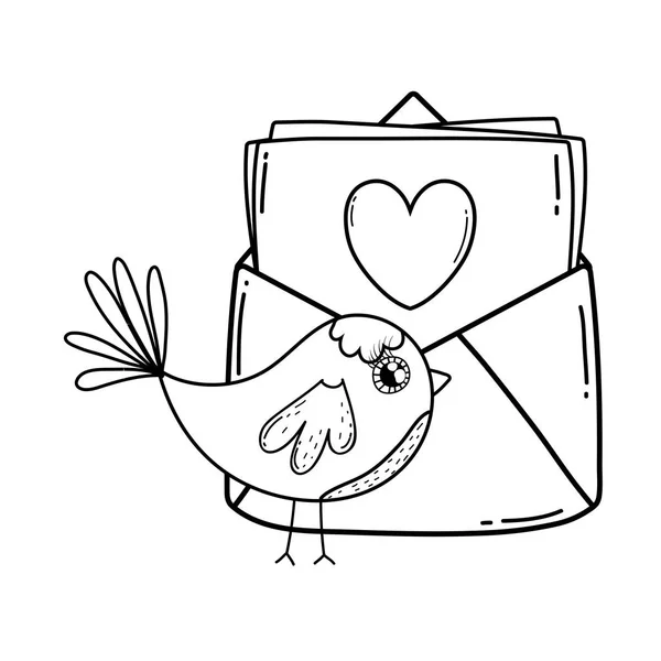 Pássaro pequeno bonito com caráter encantador envelope — Vetor de Stock