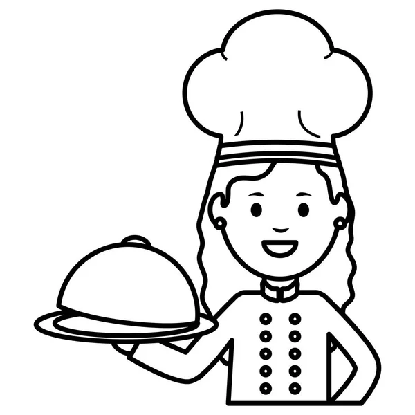 Mladá ženská šéfkuchařka s hlavním serverem — Stockový vektor