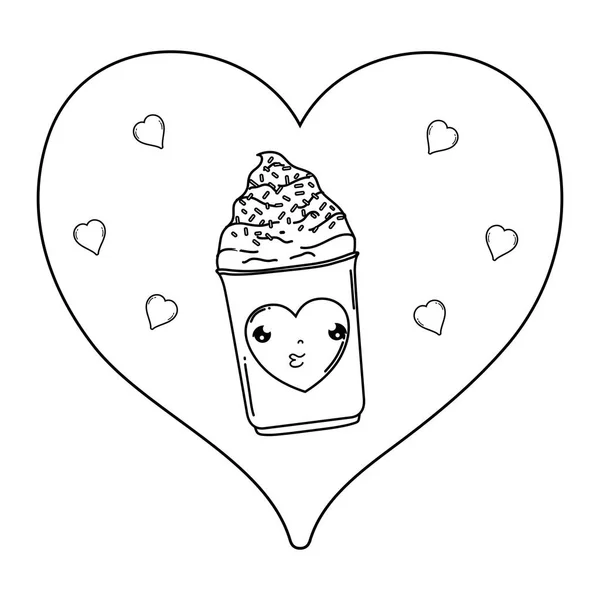 Cute ice cream in heart kawaii character — Stock Vector