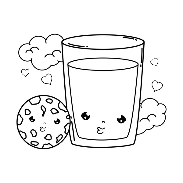 Mjölk glas med kaka kawaii karaktär — Stock vektor