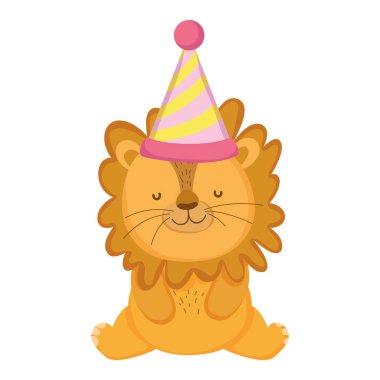 parti şapka ile sevimli ve küçük aslan