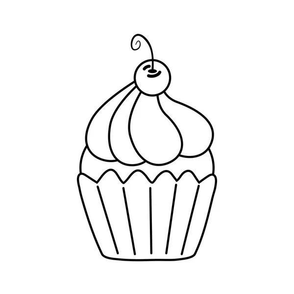 Muffin mit Kirsche schwarz und weiß — Stockvektor