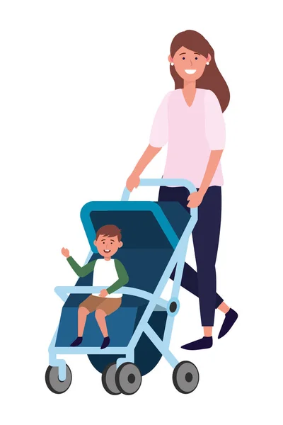 Moeder met kinderwagen — Stockvector