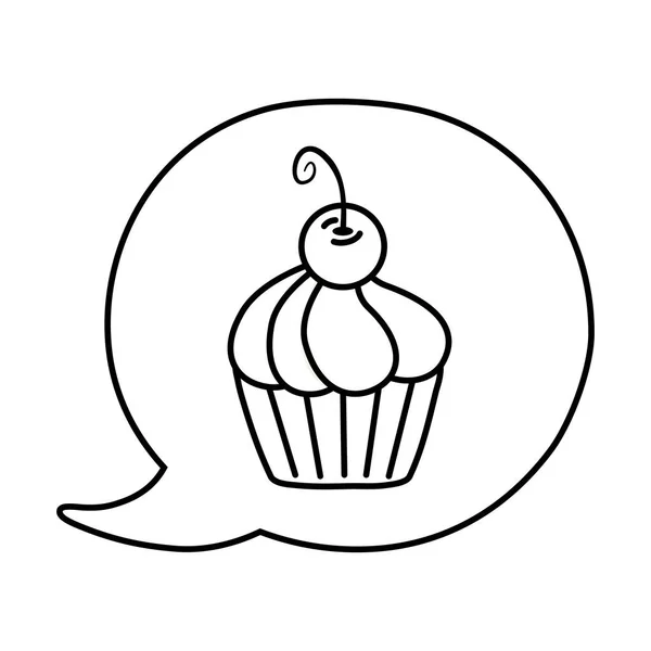 Muffin in Sprechblase schwarz-weiß — Stockvektor