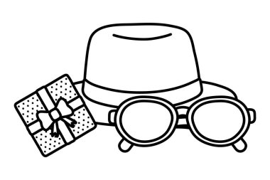 gözlük ve hediye kutusu siyah ve beyaz şapka