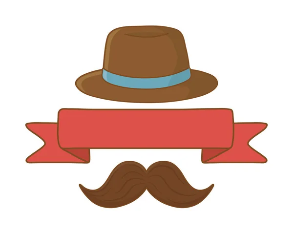 Hat with ribbon and moustache — Stock Vector