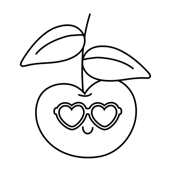 Cherry z sercem okulary przeciwsłoneczne czarno-białe — Wektor stockowy