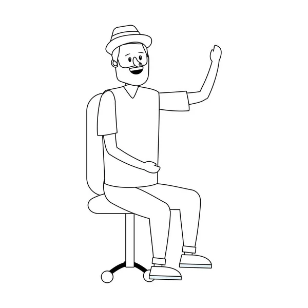 Młody siedzący człowiek kreskówka — Wektor stockowy
