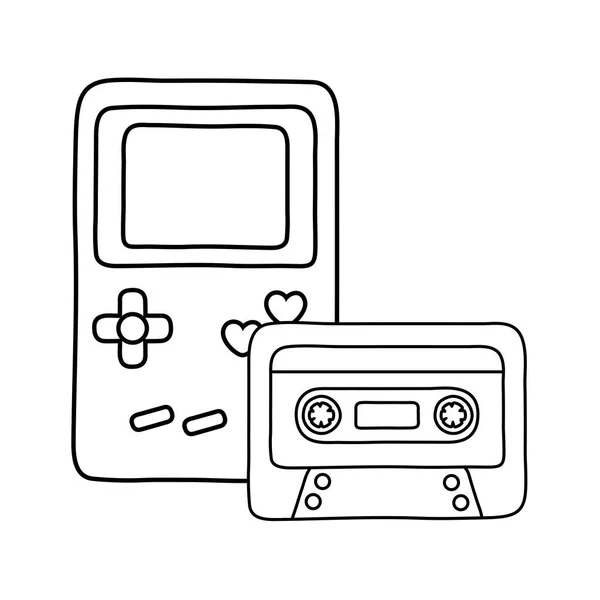 Game boy and cassette black and white — Stock Vector