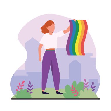 Igbt kutlamasına gökkuşağı bayrağı taşıyan kadın