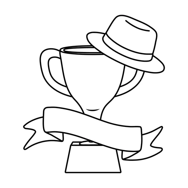 Trophy with hat and ribbon black and white — Stock Vector