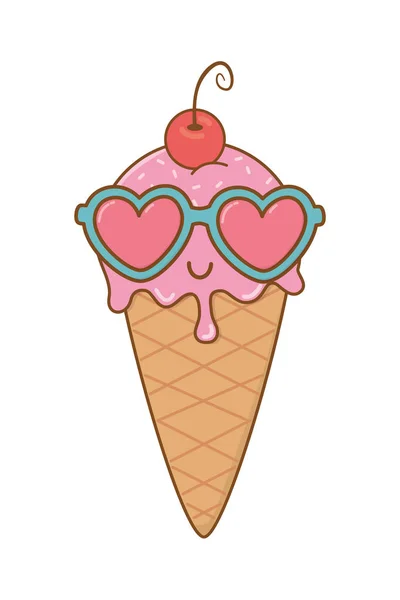 Fagylalt-és szív-napszemüveg és cseresznye — Stock Vector