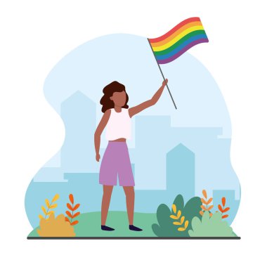 lgbt özgürlüğüne gökkuşağı bayrağı taşıyan kadın