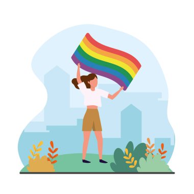 Gökkuşağı bayrağıyla özgürlük geçidine giden kadın