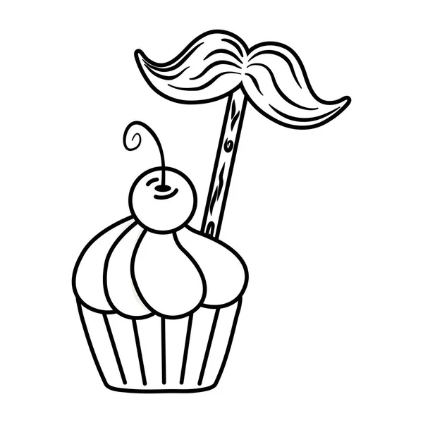 Muffin moustache noir et blanc — Image vectorielle