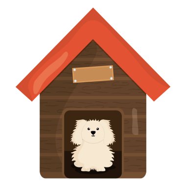 ahşap ev karakter sevimli küçük köpek