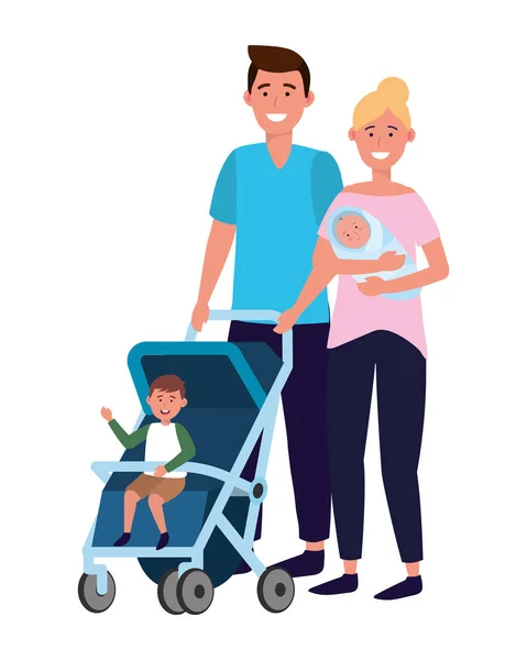 Casal com carrinho de bebê —  Vetores de Stock