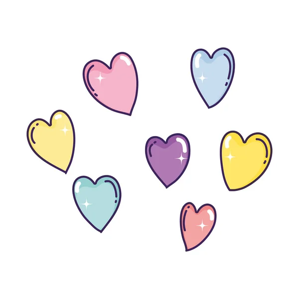 Corazones amor colores iconos — Vector de stock