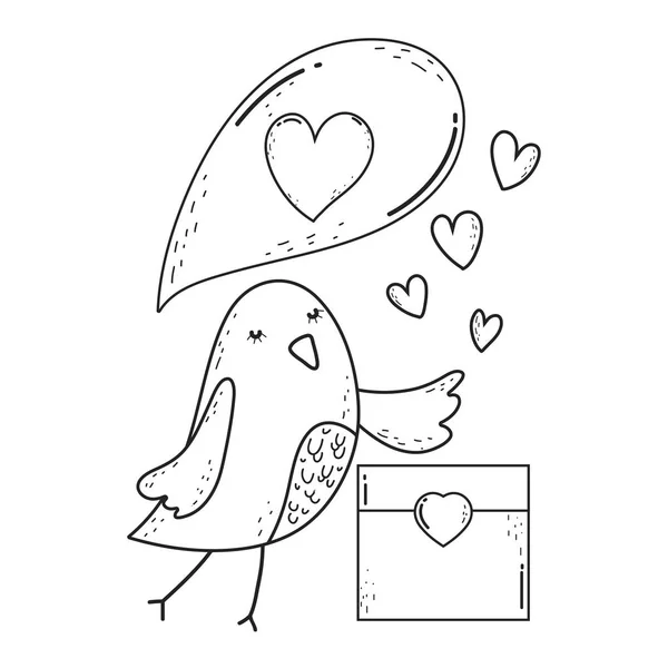 Pássaro pequeno bonito com caráter encantador envelope — Vetor de Stock