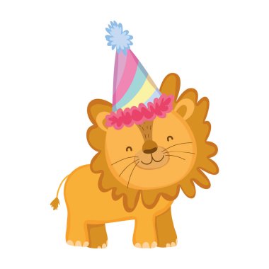 parti şapka ile sevimli ve küçük aslan