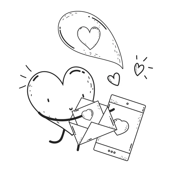 Καρδιά αγάπη kawaii χαρακτήρα — Διανυσματικό Αρχείο