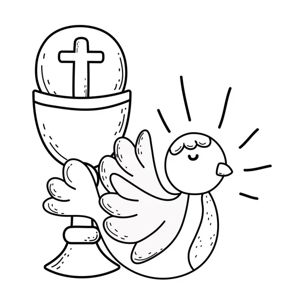 Cáliz sagrado religioso con pájaro paloma — Vector de stock