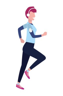 Kadın spor kıyafetleriyle koşuyor.