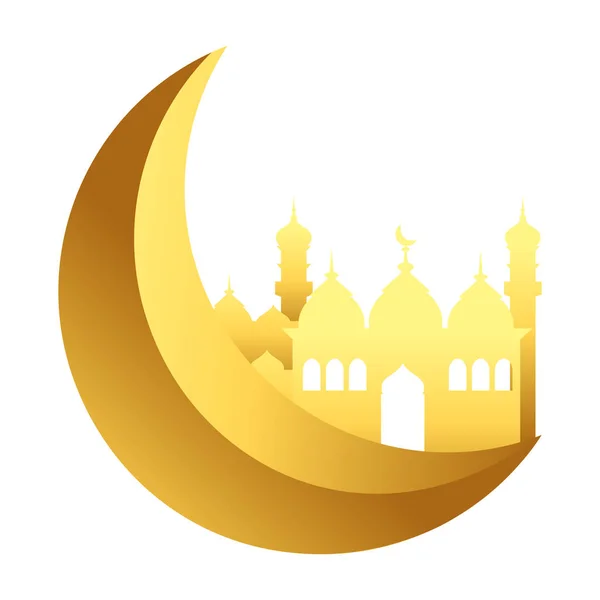 Зниження місяця з ісламською будівлею — стоковий вектор