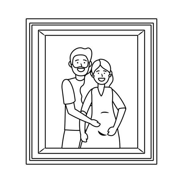 Pregnant couple avatar photo frame black and white — Stock Vector