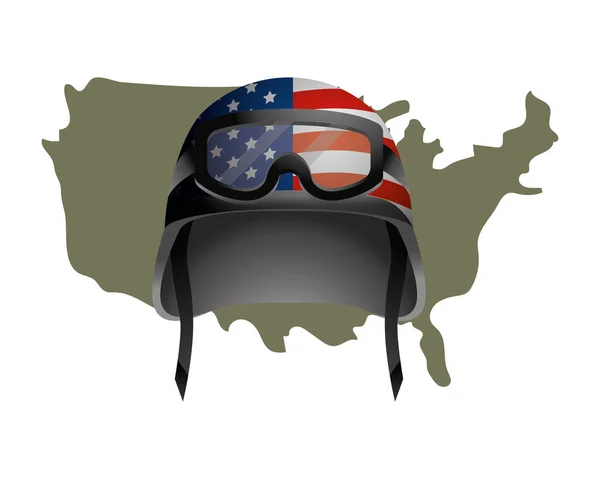 Mapa Spojených států amerických a vojenská přilba — Stockový vektor