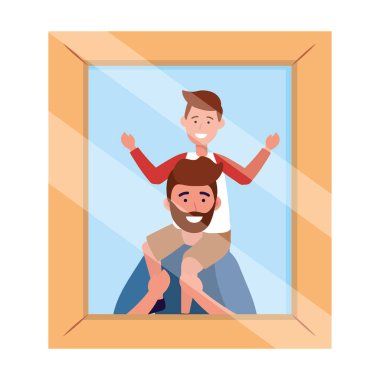 bir çocuk fotoğraf çerçevesi taşıyan adam