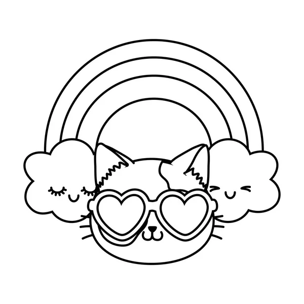 Kot z sercem okulary przeciwsłoneczne czarno-białe — Wektor stockowy