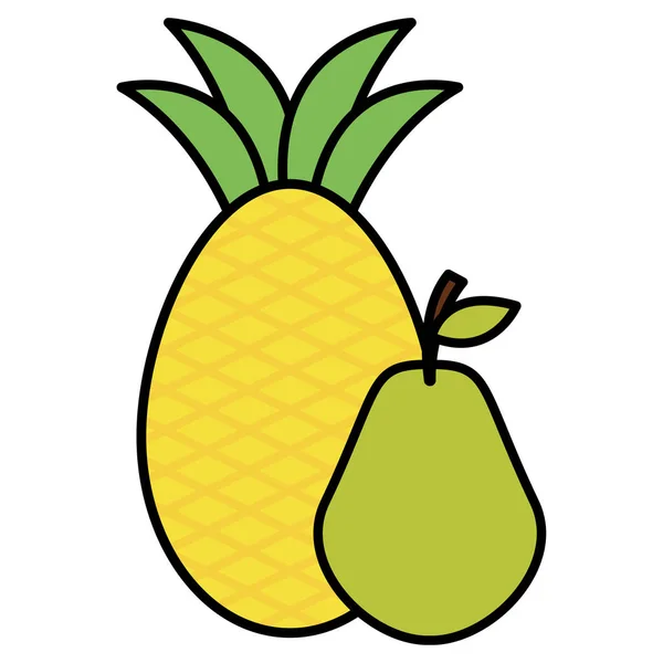 Pêra e abacaxi frutas frescas —  Vetores de Stock