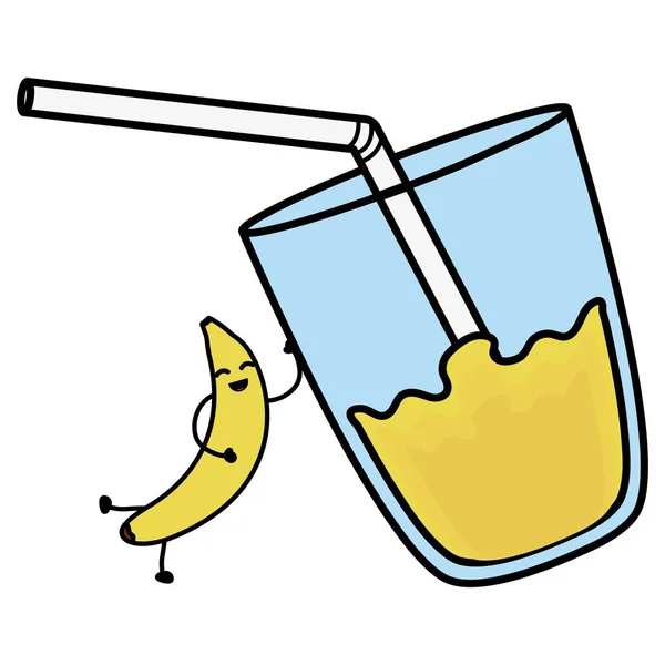 Glas mit Saft Banane frisches Obst kawaii Charakter — Stockvektor