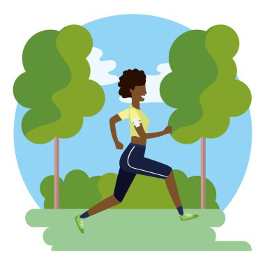 Kadın spor kıyafetleriyle koşuyor.