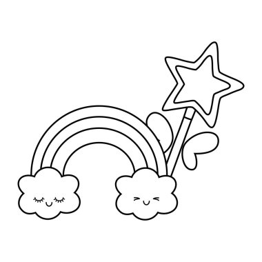 bulut ve gökkuşağı siyah beyaz ile sihirli değnek
