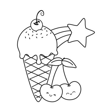 dondurma ve kalp güneş gözlüğü ve kiraz siyah ve beyaz