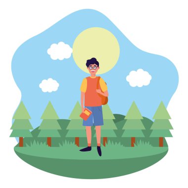 Genç mutlu adam çizgi film