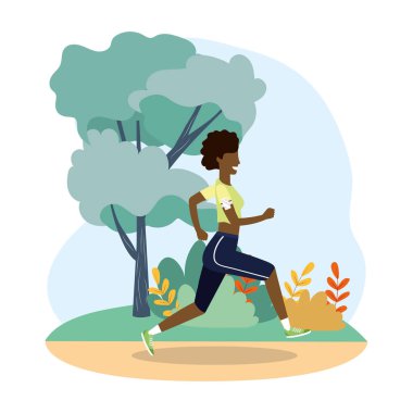 Kadın peyzajda spor koşusu yapıyor.