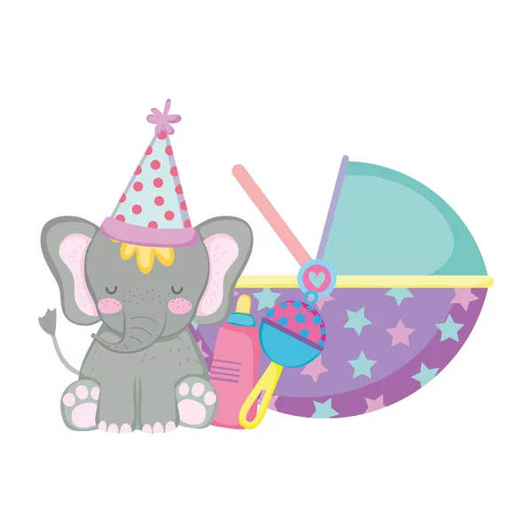 Schattige en kleine olifant met Party Hat — Stockvector
