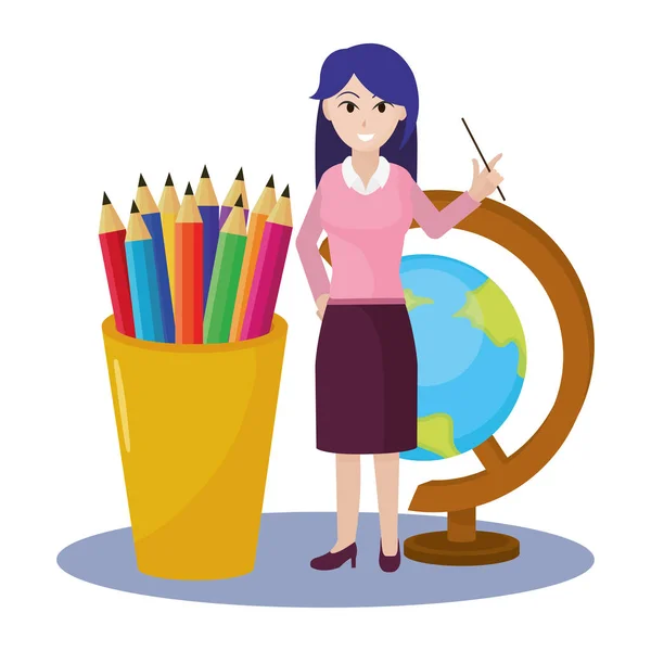 School woman teacher cartoon — Stock Vector